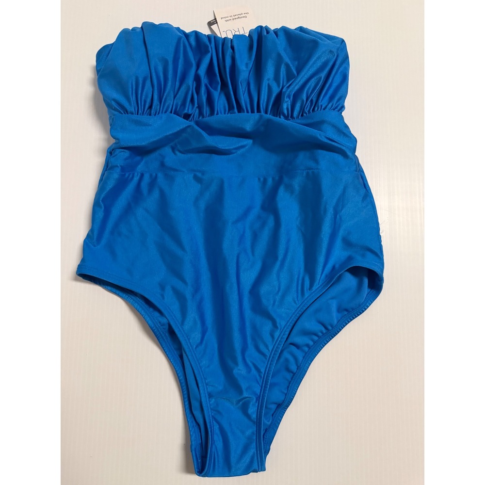 Time and Tru Women Turquoise Blue One Piece Swimsuit Ruched Bandeau Large 12-14
